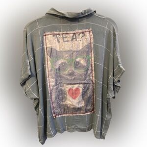 Plaid Button Down Shirt with Racoon Design. NWOT